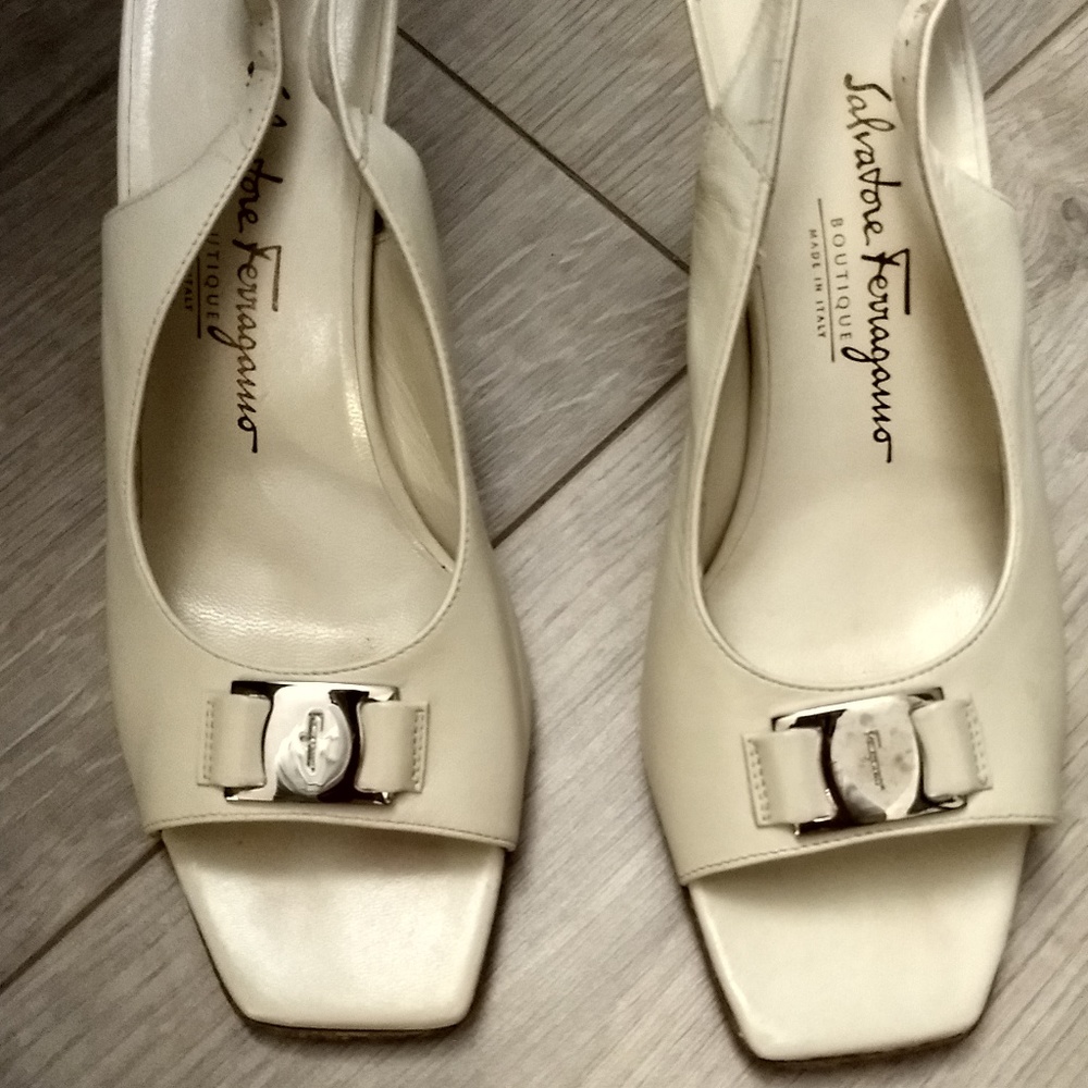 Ivory Ferragamo Slingback Sandals, Sz 6.5